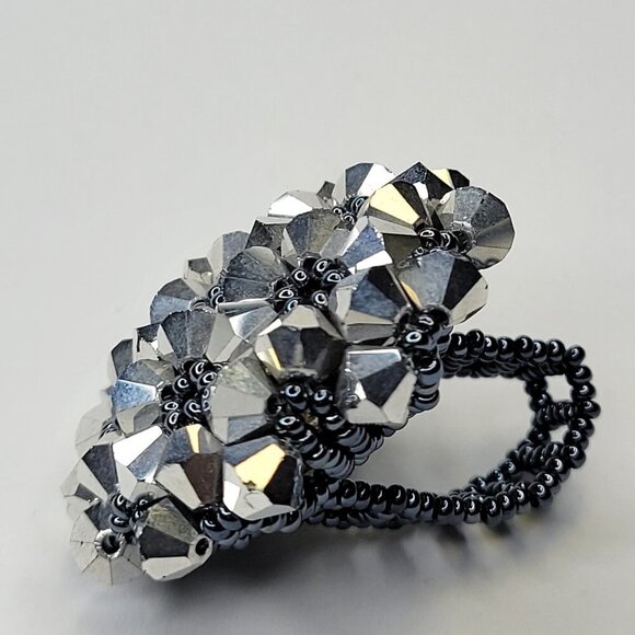 Silver Sparkling Crystal Ring Bicone Beads Cluster Ring Glitter Stretch Ring - Picture 4 of 10